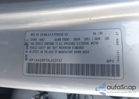 2004 Porsche Cayenne V6 z USA, uszkodzony, nr VIN WP1AA29P74LA23727